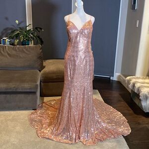 Women’s Pink Fully Sequined Mermaid Style Prom Party Dress Size 12 NWT